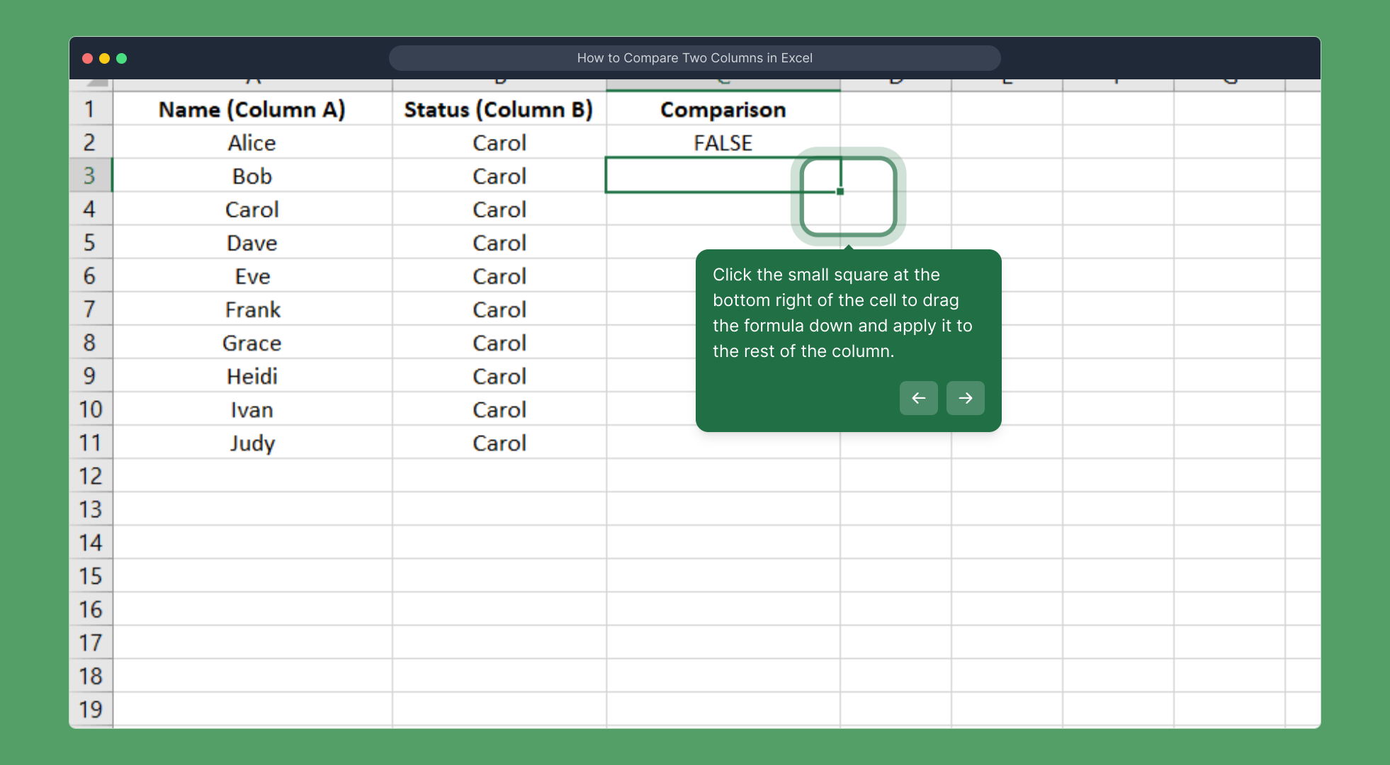 How to Compare Two Columns in Excel