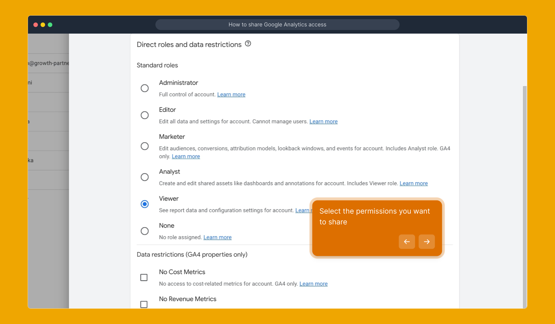 How to share Google Analytics access