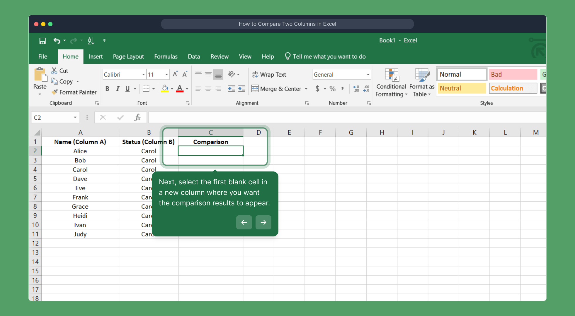 How to Compare Two Columns in Excel