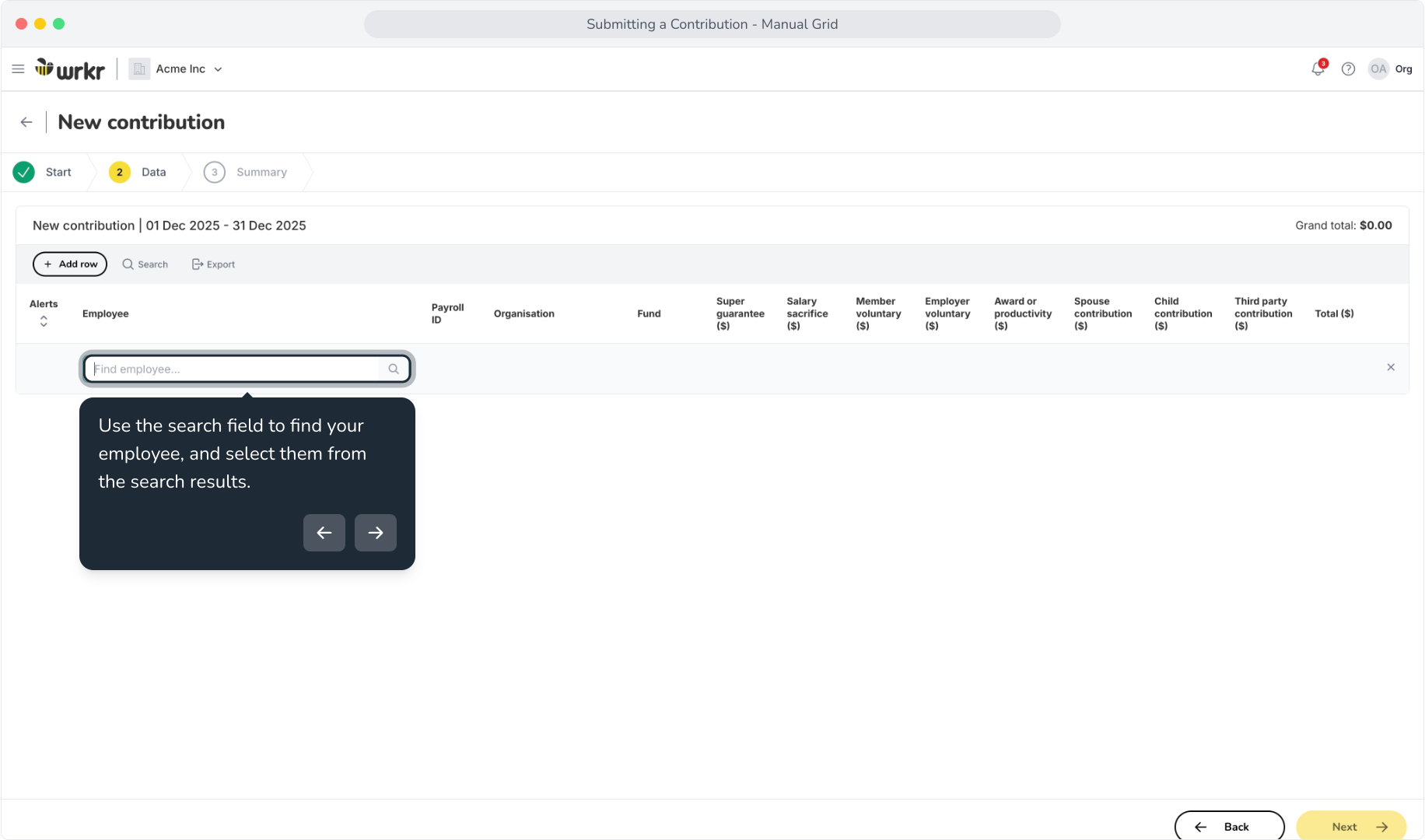 Submitting a Contribution - Manual Grid – Wrkr Help Centre