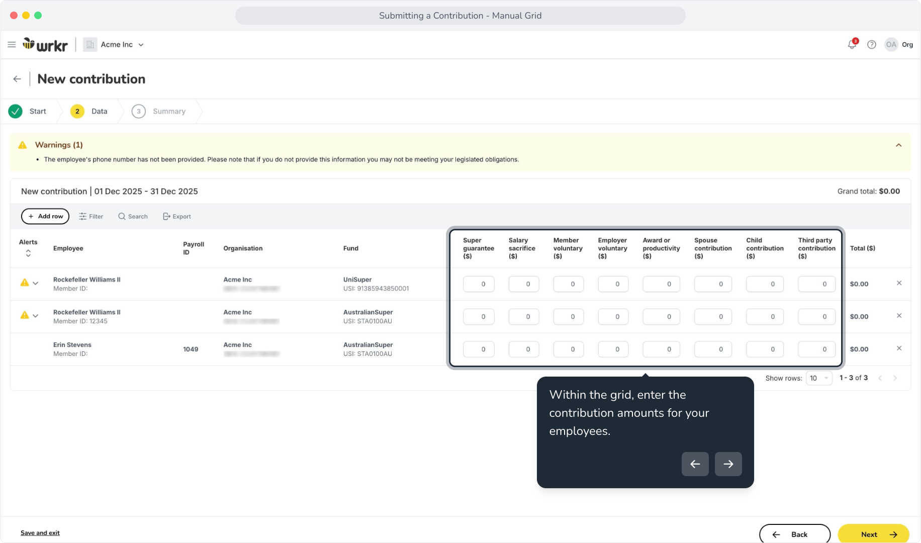 Submitting a Contribution - Manual Grid – Wrkr Help Centre