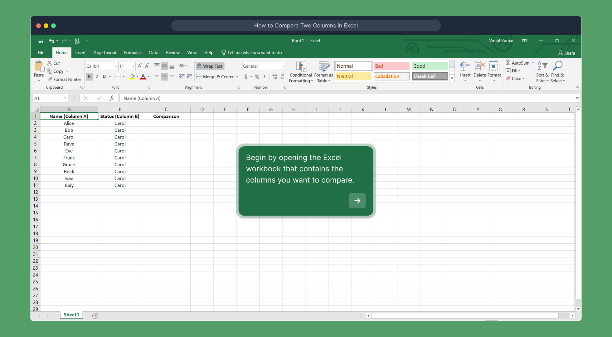 How to Compare Two Columns in Excel
