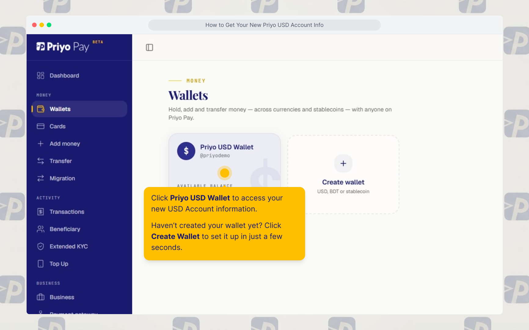 Priyo USD Wallet
