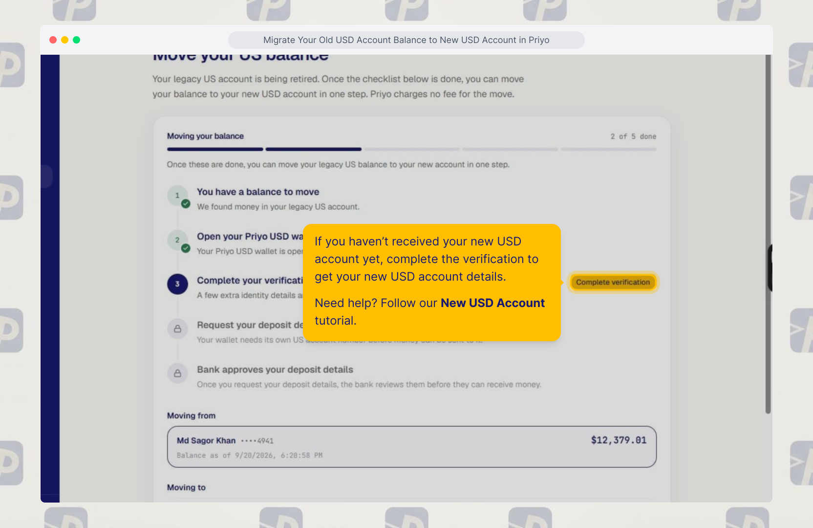 Get new USD account